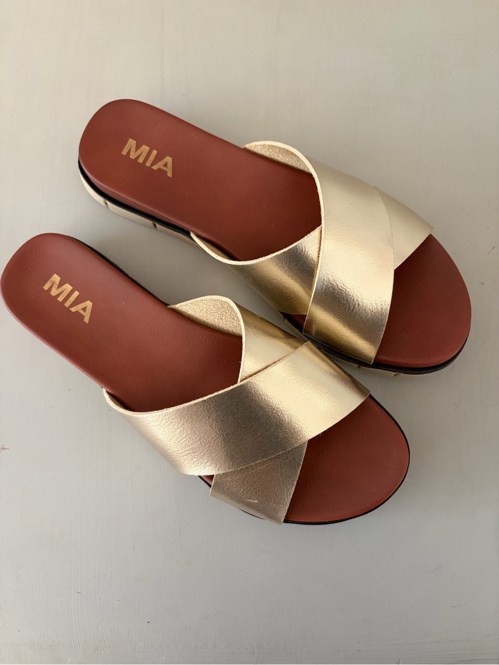 Elissa Gold Slide by Mia Gold Cross Strap Sandal - Picture 2 of 6